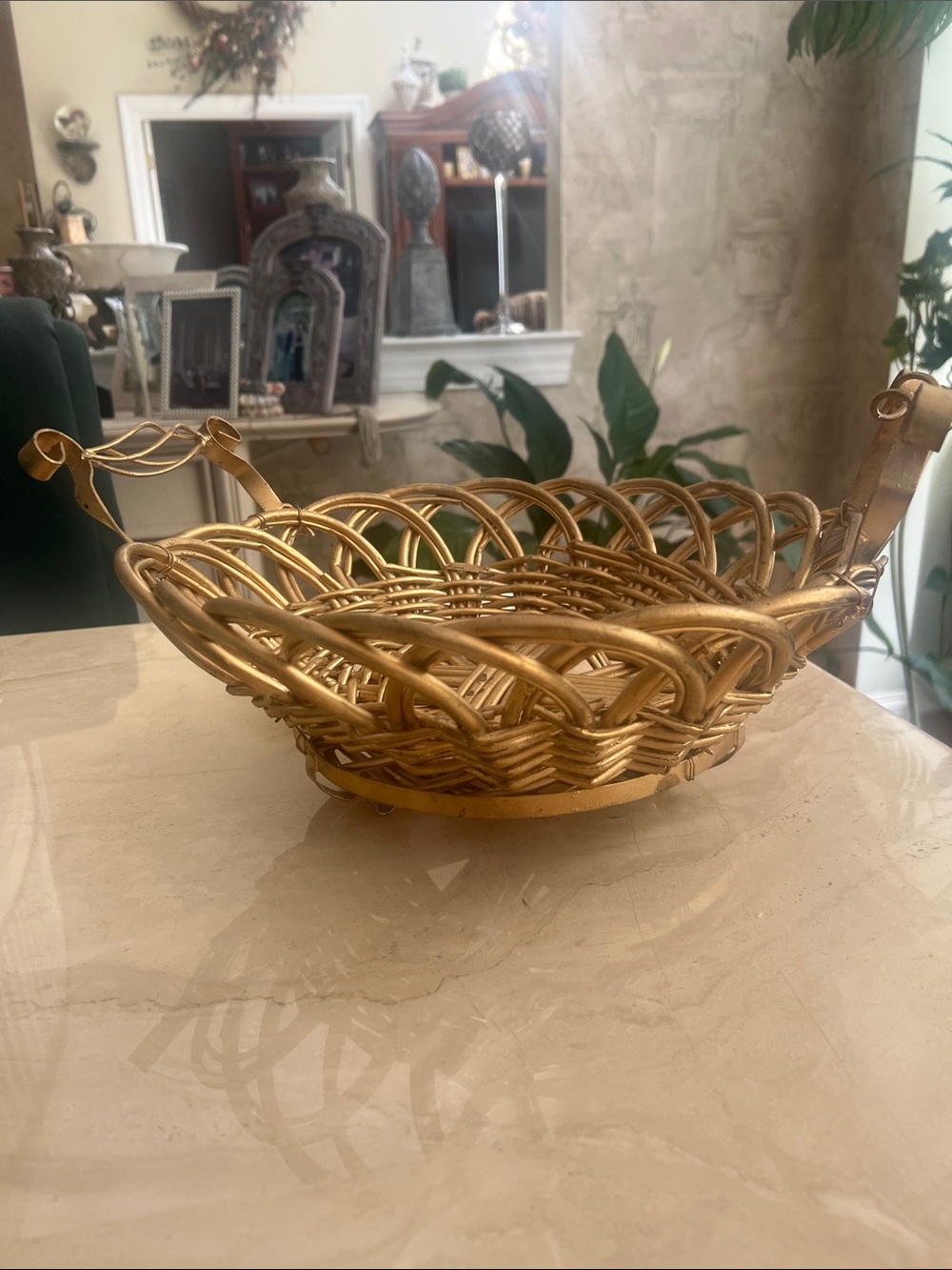 Gold Wicker Decorative Basket with Handles - Elegant Home Accents 15”x13”x5”